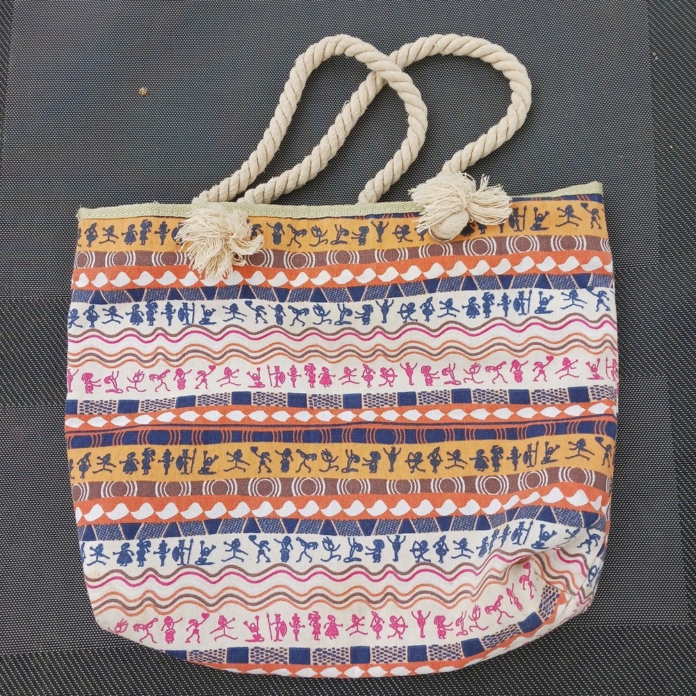 KOKOPELLI Fertility God Canvas Rope Tote Beach Bag Southwestern Native Tribal